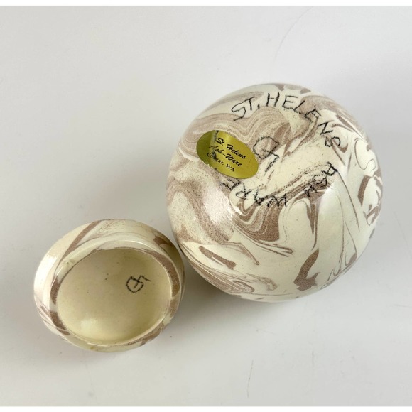 Vintage St. Helen's Ash Ware Lidded Bowl Trinket Box Cougar Washington - Picture 8 of 12